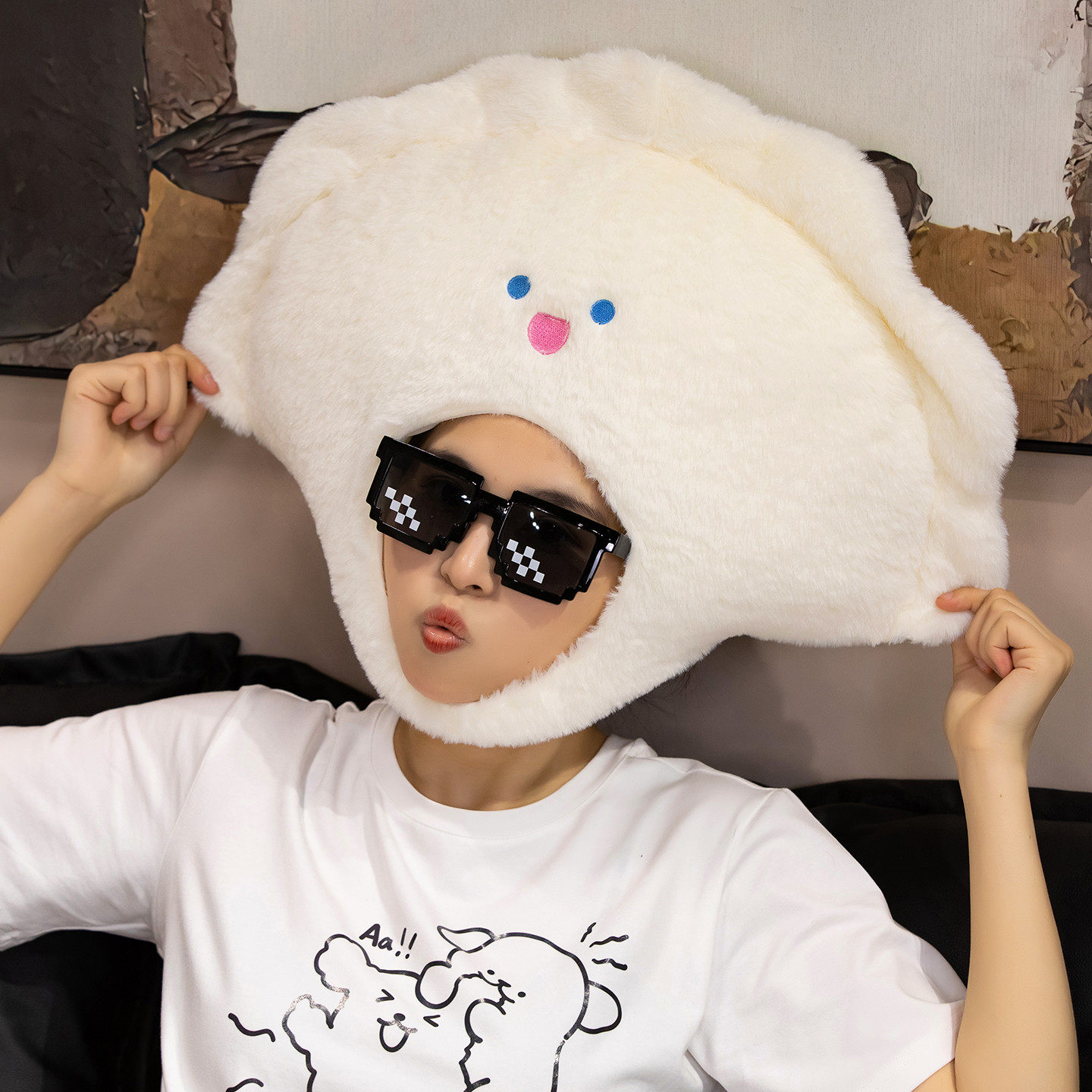 可爱搞怪食物饺子头套表演道具