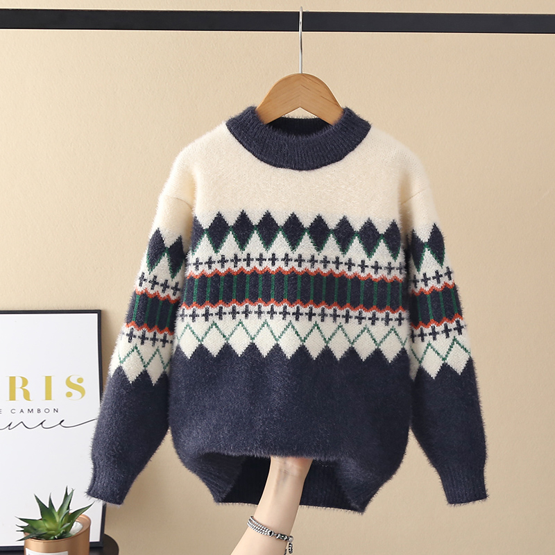 条纹男童水貂绒毛衣中大童针织衫