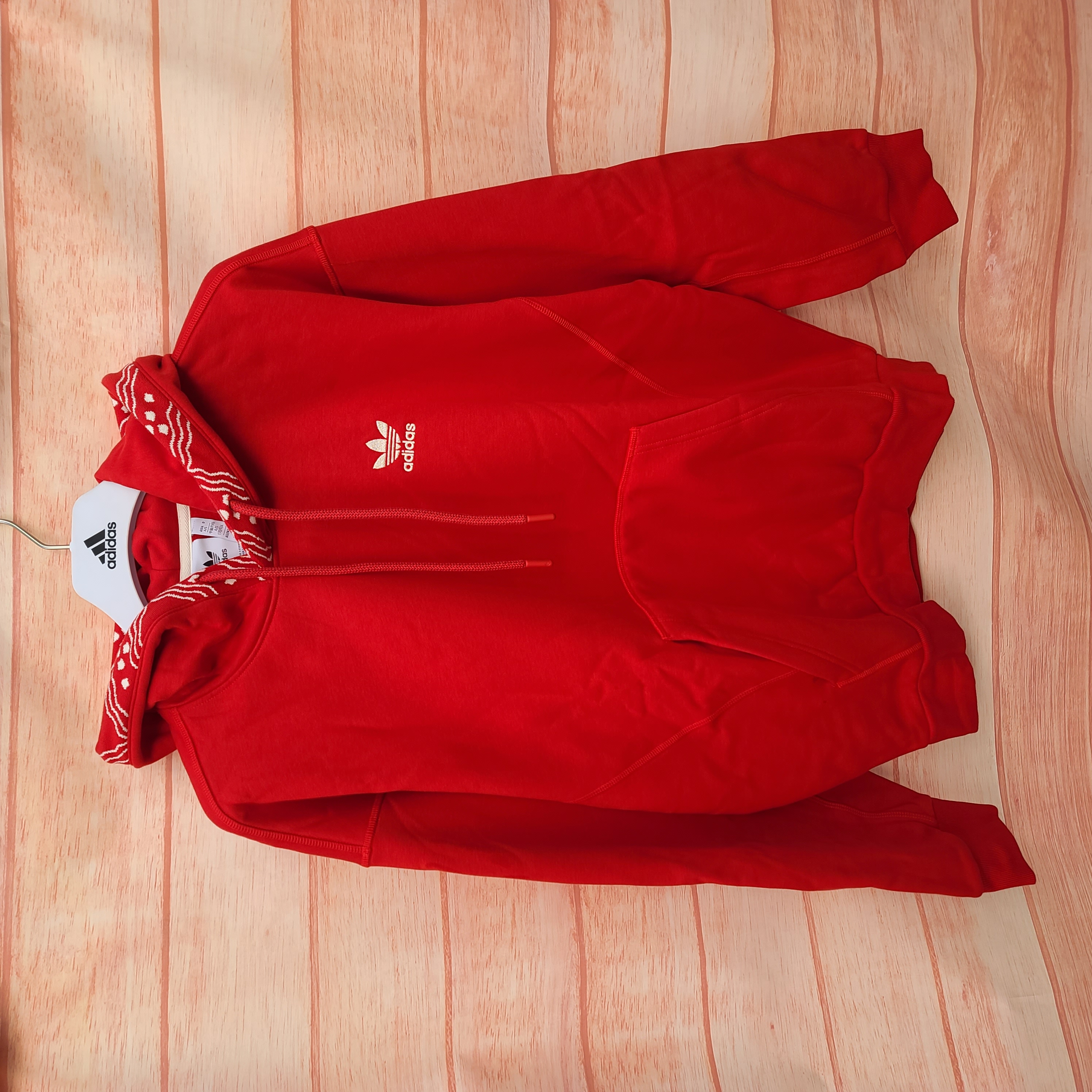 ADIDAS三叶草阮菲菲联名新年红色运动连帽加绒保暖情侣卫衣IX4217