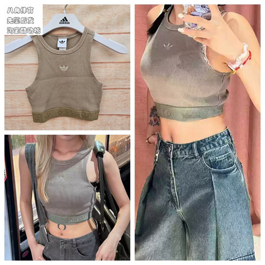 Adidas阿迪达斯三叶草女高腰修身圆领无袖运动背心T恤JW3586 6089