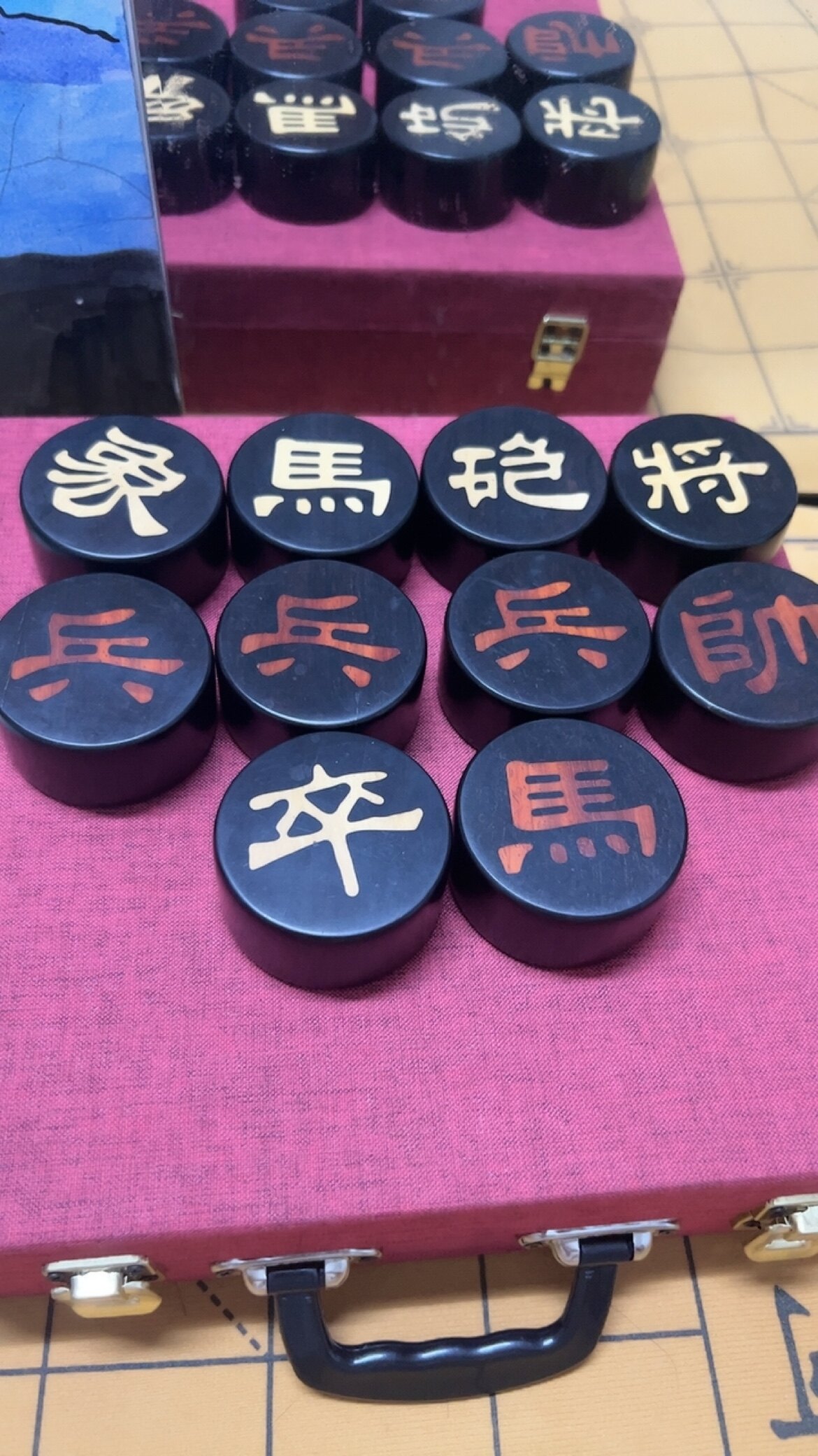 紫光檀柱形镶嵌红花梨黄杨木中国象棋大号实木象棋套装高档礼品