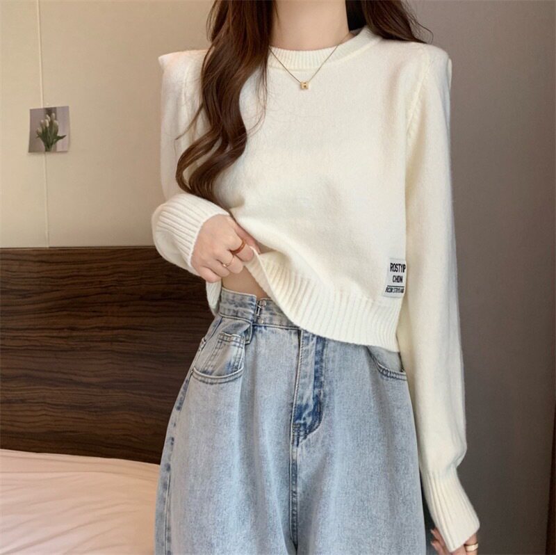 短款圆领针织打底衫女冬季内搭毛衣显瘦上衣