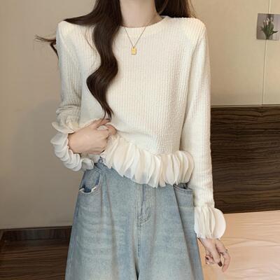 春季新款圆领洋气针织打底衫短款显瘦百搭上衣