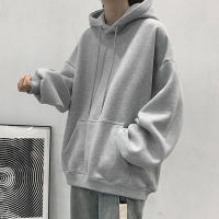Fleece hooded sweatshirt, men's trendy brand ins solid color top, spring and winter hoodies, couple loose pure black coat thumbnail 3