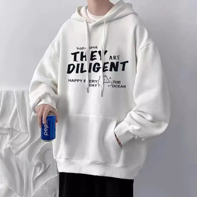 加绒加厚秋冬季连帽卫衣男帽衫潮牌美式休闲宽松学生上衣服薄外套