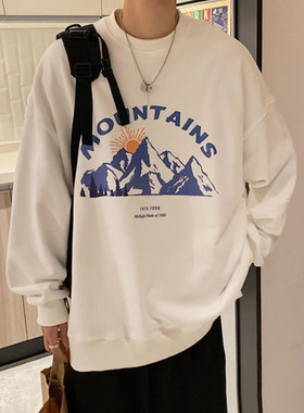 雪山印花春秋打底慵懒风卫衣男