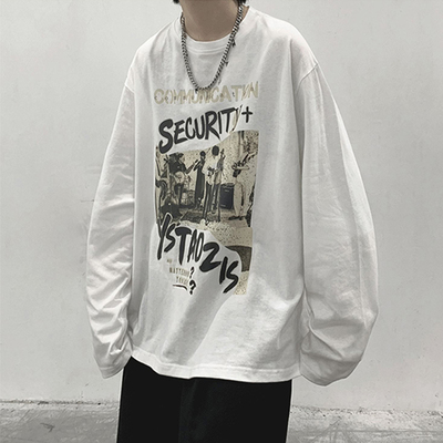 美式高街复古长袖t恤男款打底衫