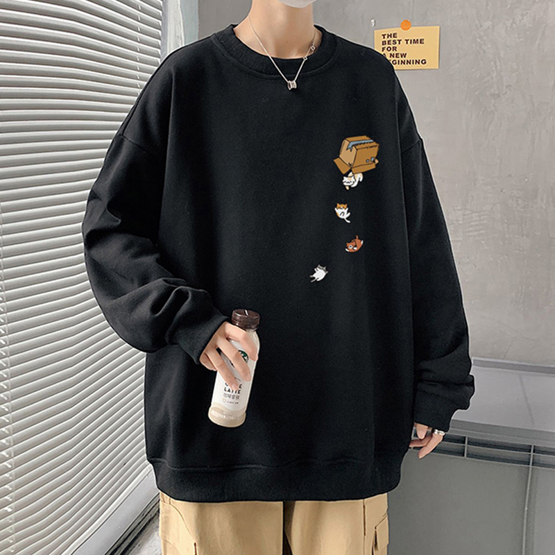 春秋季青少年圆领卫衣男士港风大码冬季内搭打底衫高级感长袖t恤