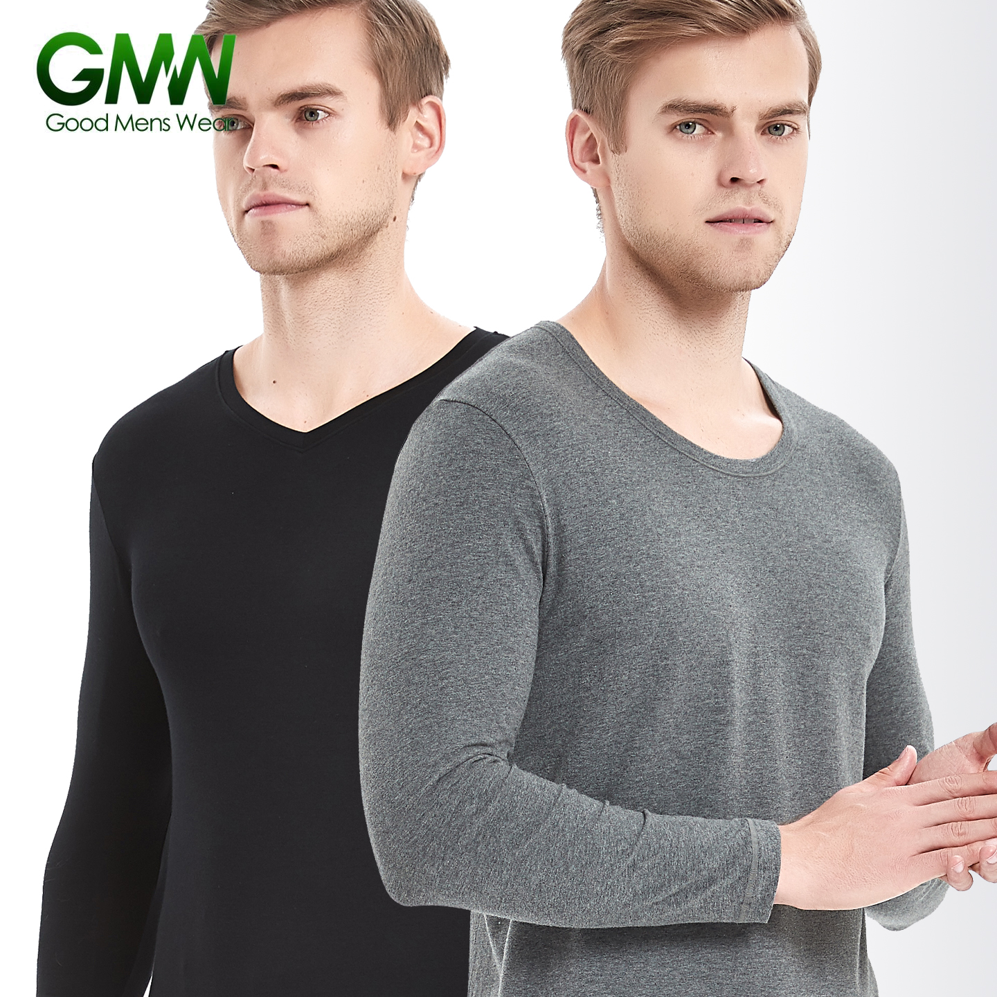 GMW保暖精梳棉圆领V领简约风