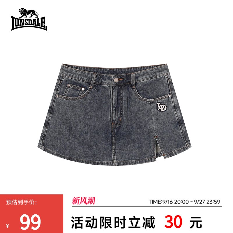 龙狮戴尔复古牛仔短裙开衩夏季