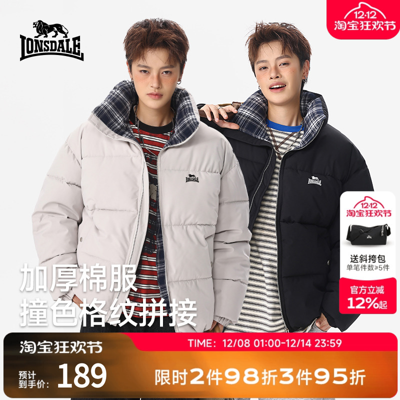 龙狮戴尔户外格纹拼色立领棉服