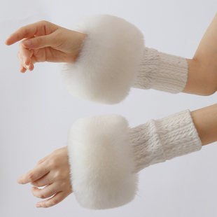 秋冬毛毛袖套腕袖口仿狐狸短款皮草兔毛护腕毛绒手环女衣袖假袖子