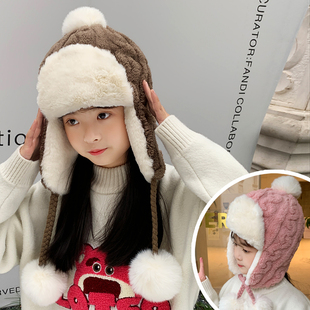 儿童雷锋帽女童秋冬季保暖棉帽加绒骑车小孩加厚毛绒护耳防寒帽子