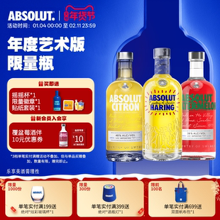 ABSOLUT绝对伏特加酒KeithHaring艺术瓶西瓜柠檬700ml套装基酒调