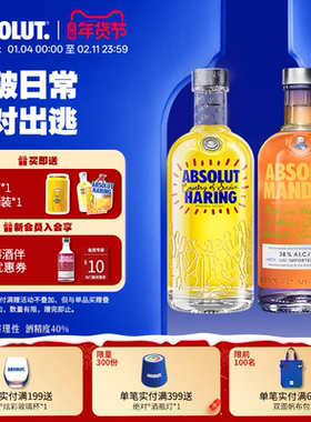 ABSOLUT绝对伏特加酒KeithHaring艺术瓶+柑橘味700ml套装洋酒调酒