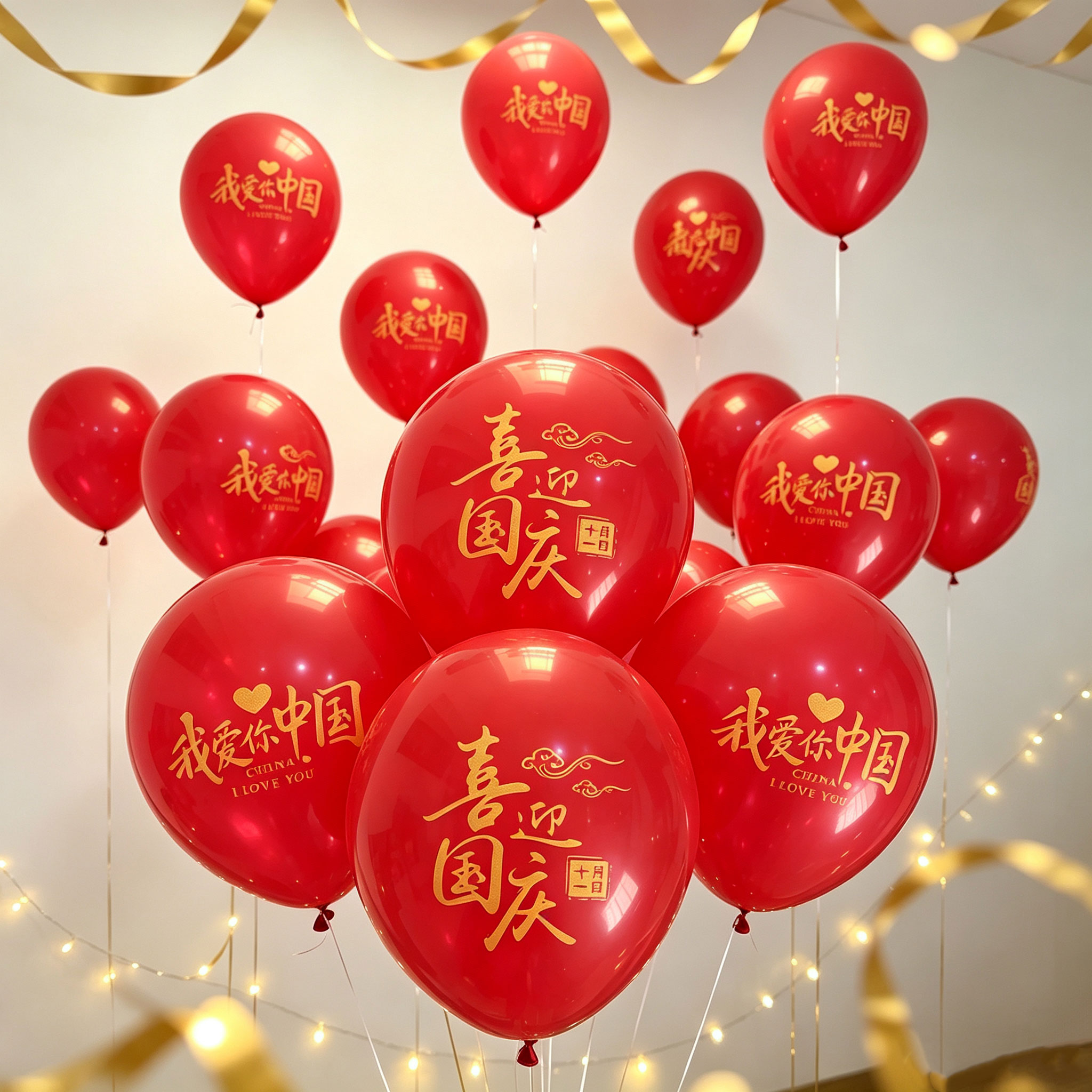 国庆节红色印字乳胶气球装饰品商场店铺开业教室活动氛围场景布置