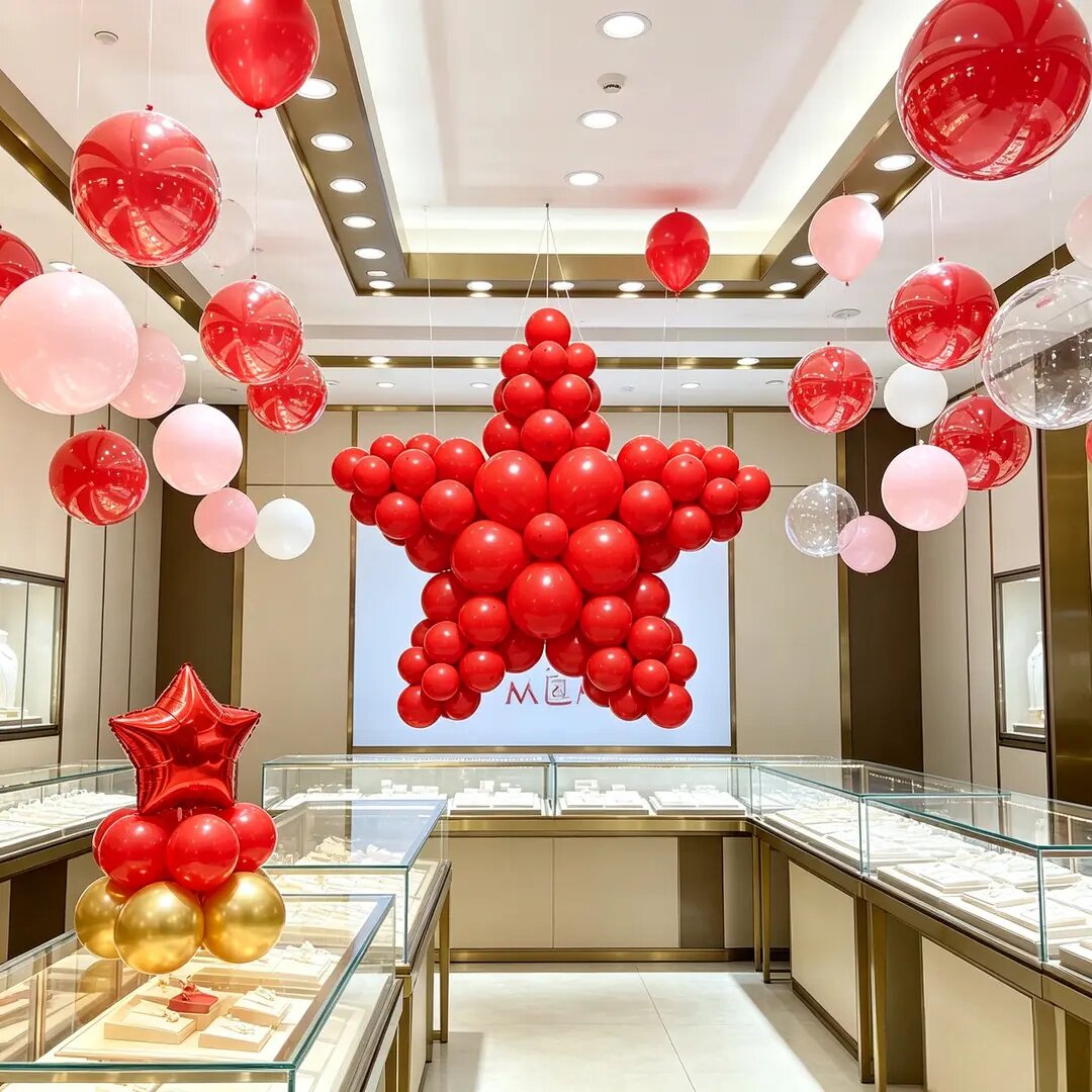 国庆星星气球造型布置场景套装珠宝店面商场校园星星爱心吊顶装饰