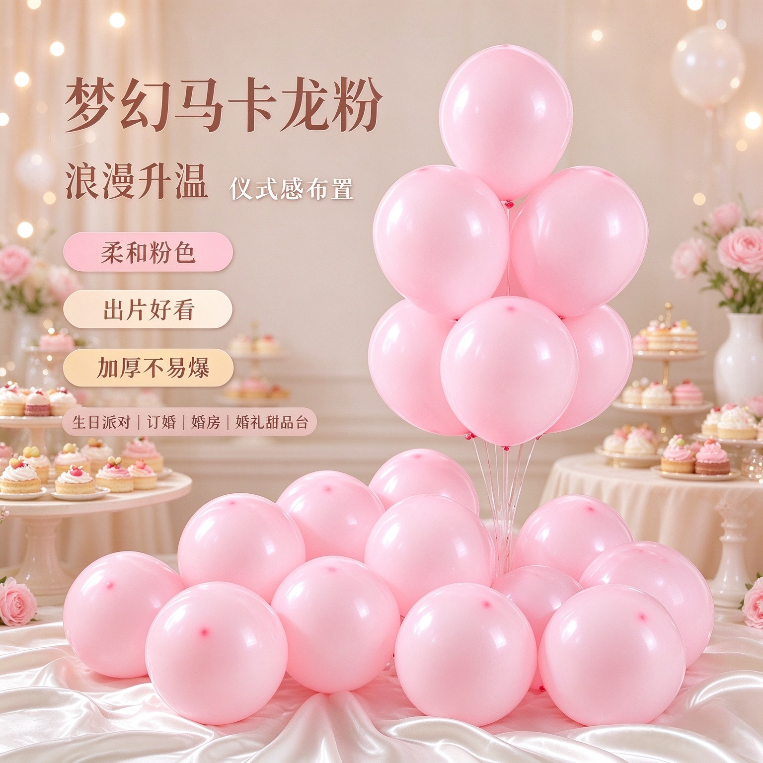 加厚马卡龙气球批发装饰场景布置生日派对求婚周岁礼儿童防爆粉色