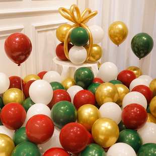 春节学校教室派对氛围布置墨绿宝石红色气球商场珠宝店场景装饰