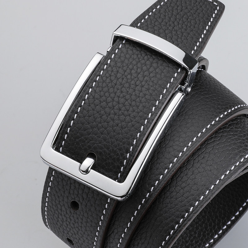 双面3.8头层牛皮3.4皮带男士真皮青年针扣荔枝纹牛仔裤腰带659