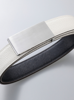 不锈钢简约皮带男士真皮细纹黑色十字纹平滑扣裤腰带T40063