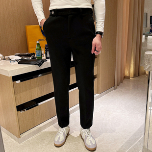 冬季 子男款 加厚保暖高级黑色修身 男士 英伦风时尚 休闲裤 商务直简裤