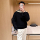 加厚保暖毛衣男款 休闲老钱风半拉链上衣羊毛衫 男复古拼接翻领冬季