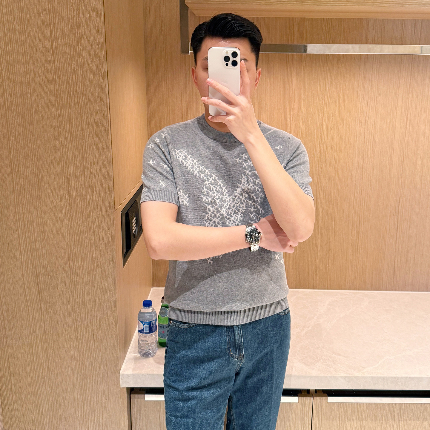 轻奢流行飞机提花衣服男款针织上衣 夏季休闲复古修身男士短袖t恤