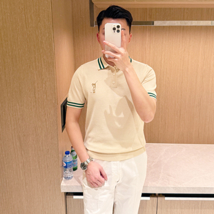 短袖 男款 夏季 t恤polo衫 商务休闲翻领修身 高级感刺绣针织上衣男士