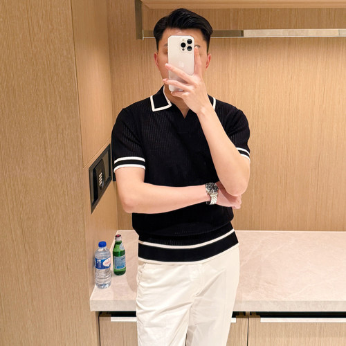 夏季短袖意式网眼镂空polo衫透气