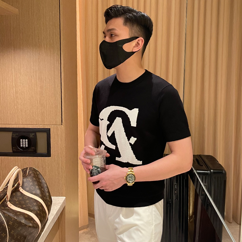 短袖轻奢风男士字母提花t恤潮流