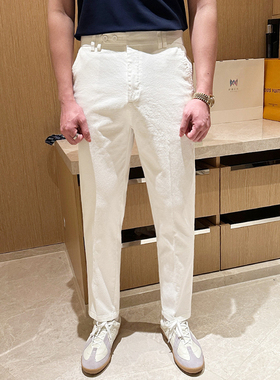 老钱风简约棉质白色裤子男秋季新款高级黑色直筒九分裤男士休闲裤