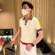 polo衫 高级拼色衣服男士 夏季 新款 男 法式 休闲翻领t恤针织短袖 时尚