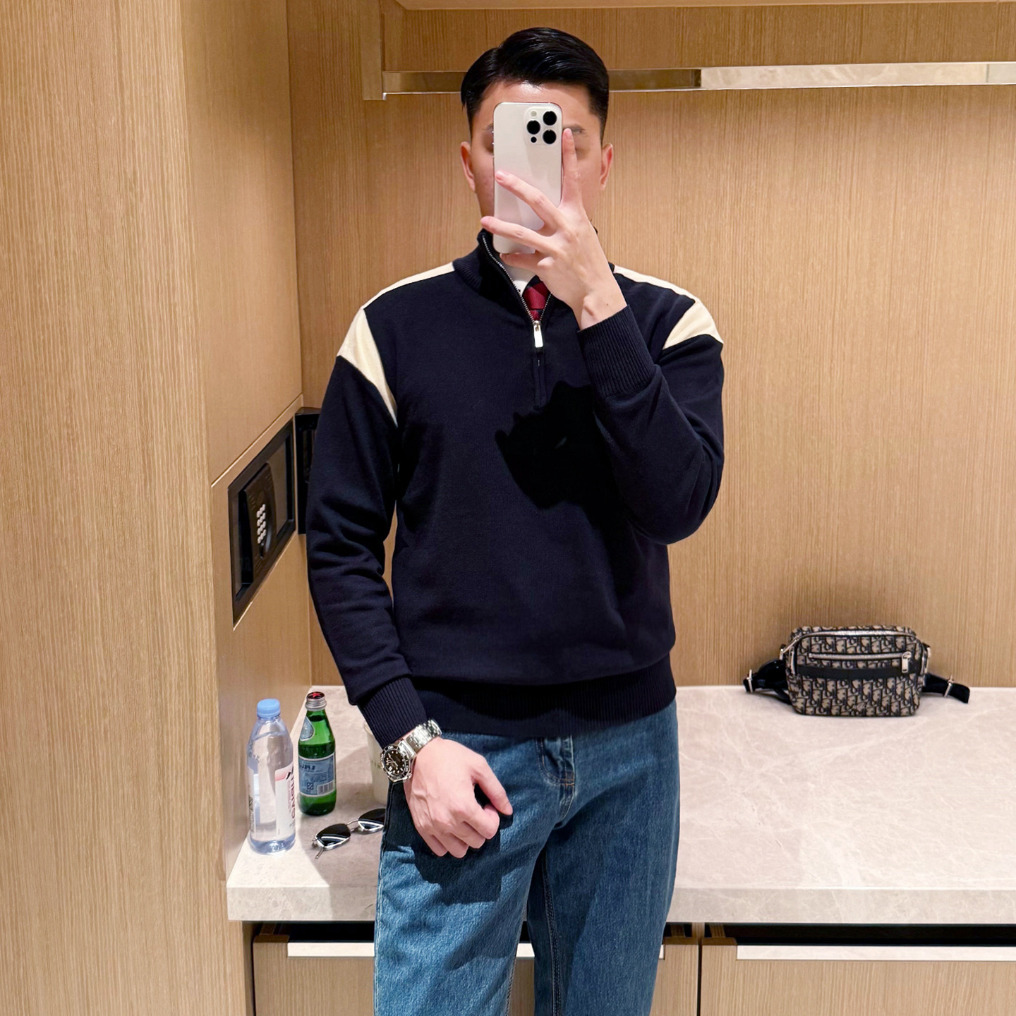 套头针织衫半高拉链撞色毛衣复古