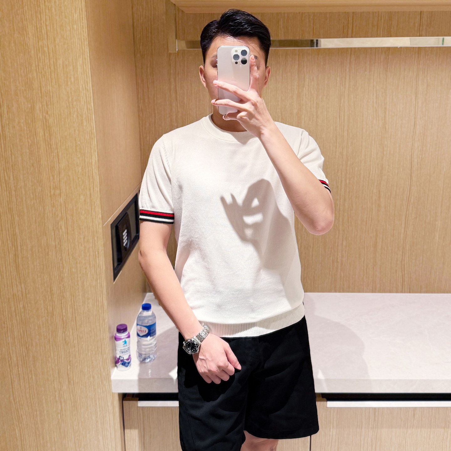 yomobrother夏季新款衣服男款针织上衣休闲时尚拼接修身t恤短袖男
