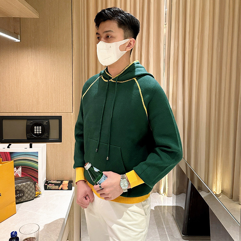 复古风时尚男士连帽针织衫休闲缉明线撞色带帽毛衣男冬季加厚保暖,男装,针织衫/毛衣,淘宝优惠券,粉丝福利购,淘宝优惠卷