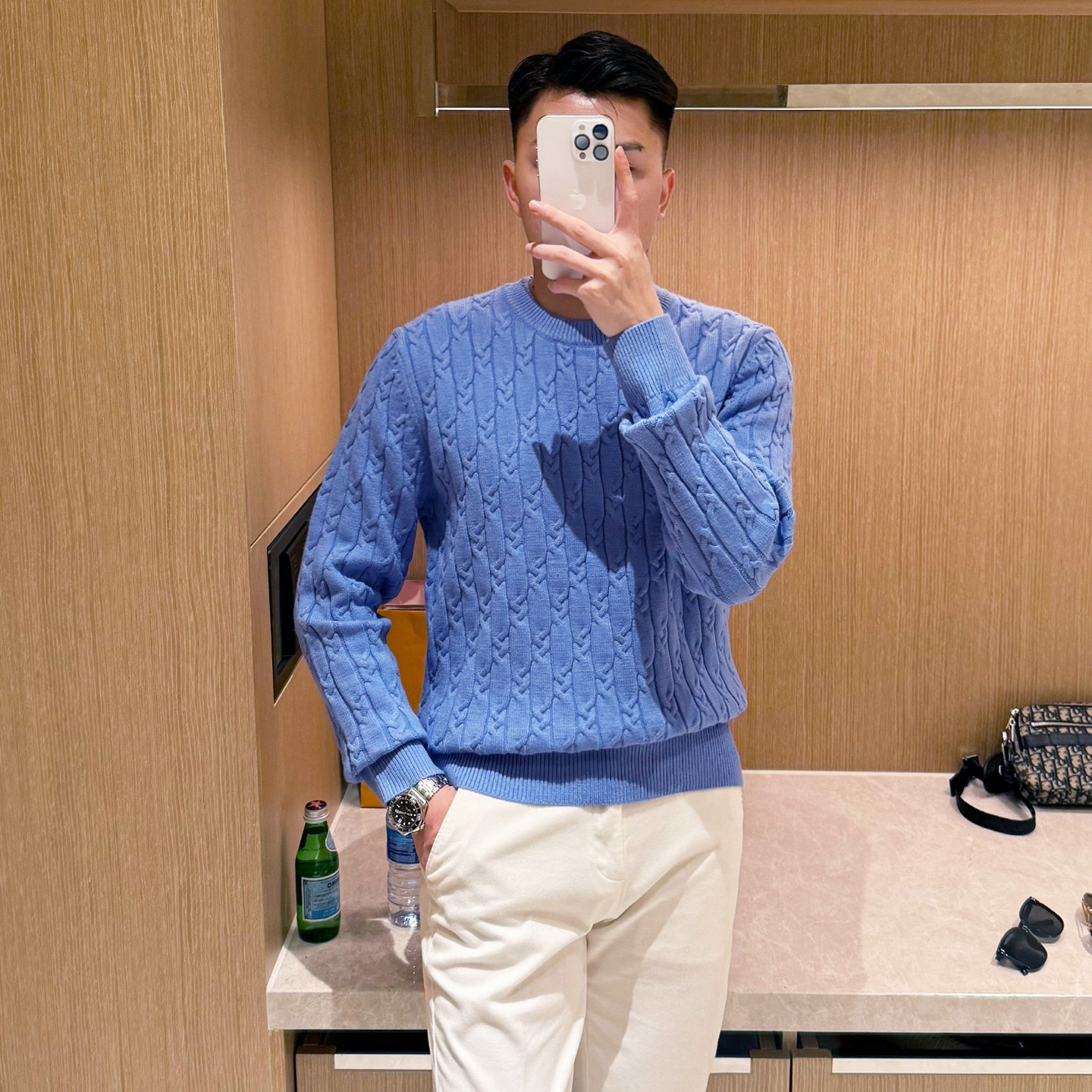 老钱风男装高端纯色厚针织衫男款时尚复古麻花编织圆领毛衣冬季男