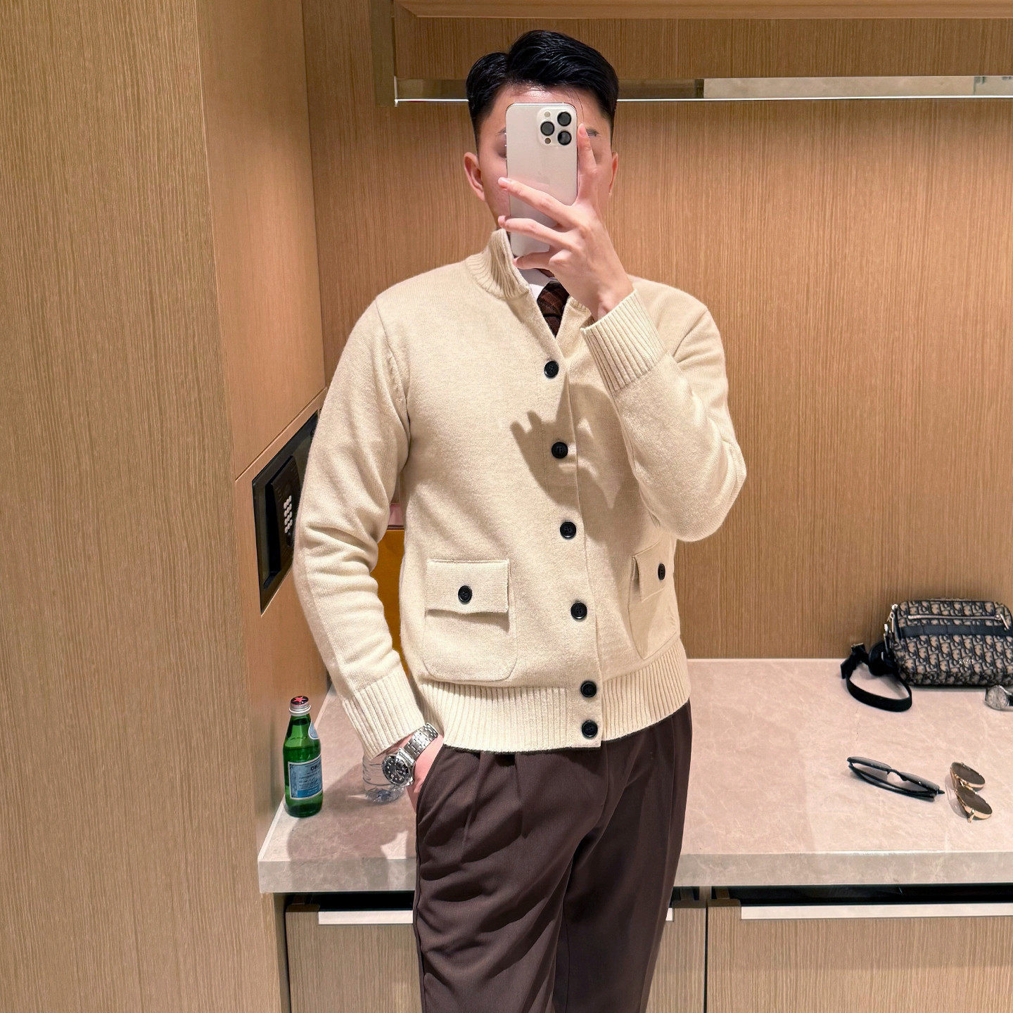 英伦绅士复古立领单排扣毛衣外套男冬季时尚商务修身男士针织开衫