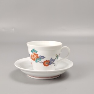 洒井田柿右卫门作染锦牡丹纹咖啡杯咖啡碗皿茶碗日本回流茶具瓷器