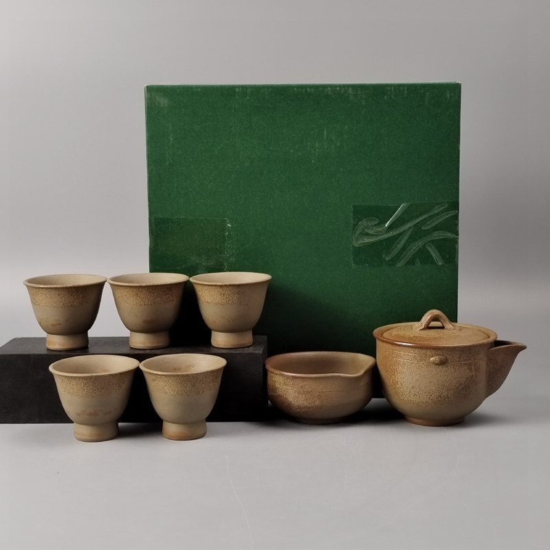 木村陶峰造日本备前烧宝瓶公道杯茶碗茶器茶具一套日本回流茶具