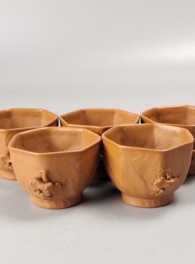 室井胜三造日本万古烧茶碗一套5个日本回流茶具