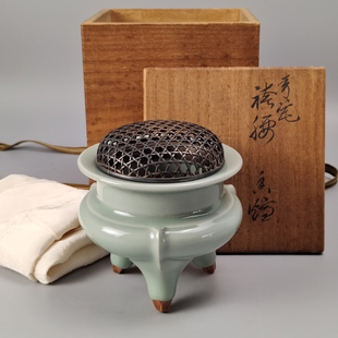 日本帝室技芸員诹访苏山諏訪蘇山作日本青瓷跨腰香炉日本回流茶具