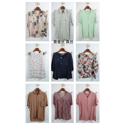 瑕疵vintage古着女装夏季真丝桑蚕丝短袖上衣套头T17