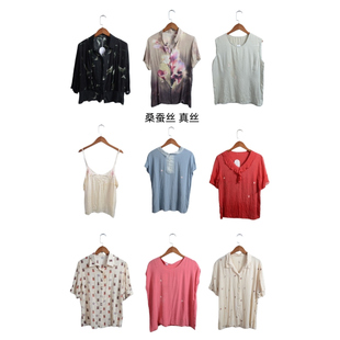 上衣套头F22 真丝桑蚕丝短袖 瑕疵vintage古着女装 夏季