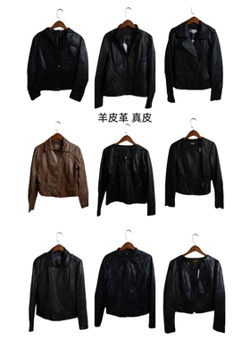 古着皮衣vintage斜拉机车短款修身夹克女士长袖绵羊皮y2k外套PY3