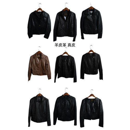 古着皮衣vintage斜拉机车短款修身夹克女士长袖绵羊皮y2k外套PY3