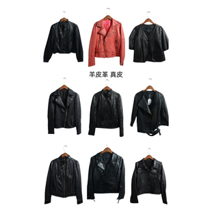 古着皮衣vintage斜拉机车短款修身夹克女士长袖绵羊皮y2k外套PY9
