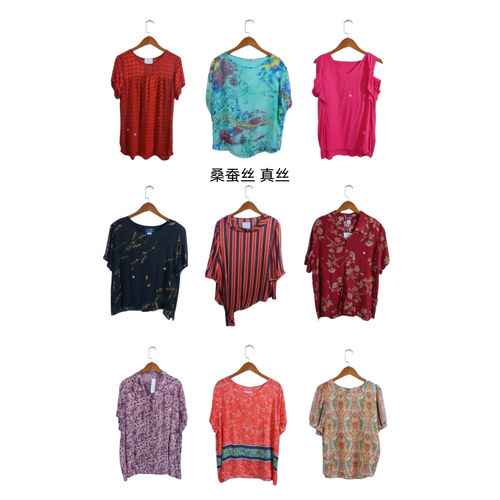 瑕疵vintage古着女装夏季真丝桑蚕丝短袖上衣套头A0001