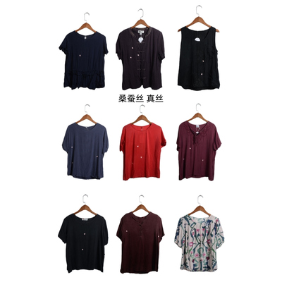 瑕疵vintage古着女装夏季真丝桑蚕丝短袖上衣套头J21