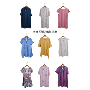 古着vintage春夏汉麻亚麻苎麻纯色麻料连衣裙E1426